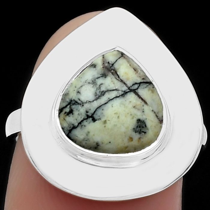 Authentic White Buffalo Turquoise Nevada Ring size-7.5 SDR160303 R-1082, 10x10 mm