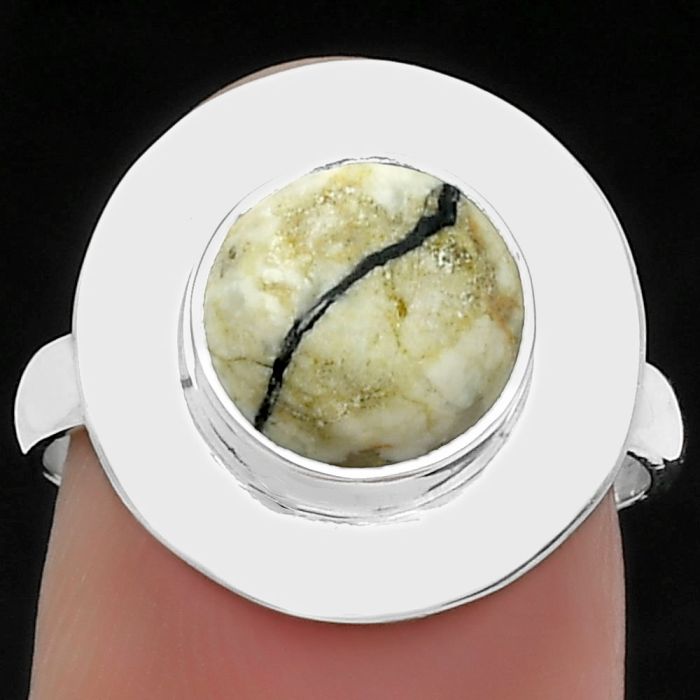 Authentic White Buffalo Turquoise Nevada Ring size-7.5 SDR160305 R-1082, 9x9 mm