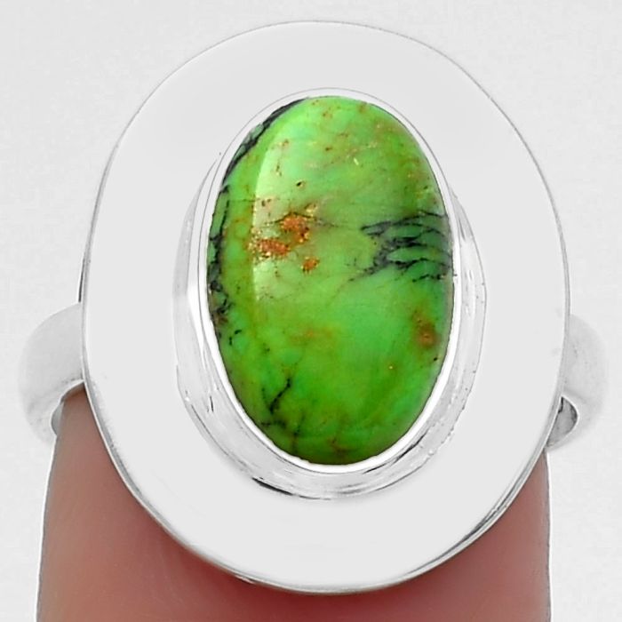 Natural Green Matrix Turquoise Ring size-7.5 SDR160319 R-1082, 8x12 mm