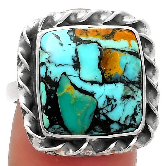 Lucky Charm Tibetan Turquoise Ring size-8.5 SDR160366 R-1083, 14x14 mm