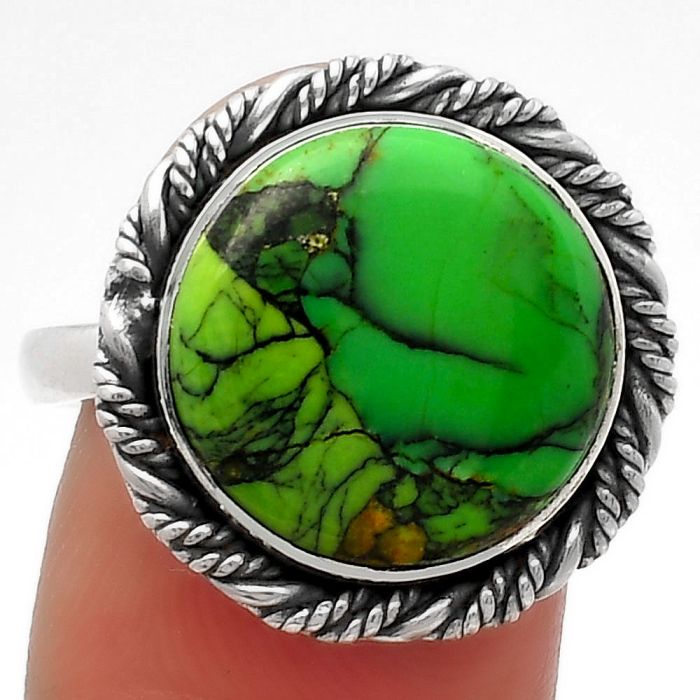 Natural Green Matrix Turquoise Ring size-9 SDR160438 R-1013, 14x14 mm