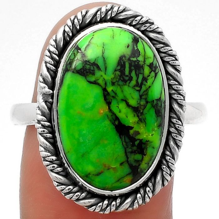 Natural Green Matrix Turquoise Ring size-10 SDR160485 R-1013, 12x18 mm