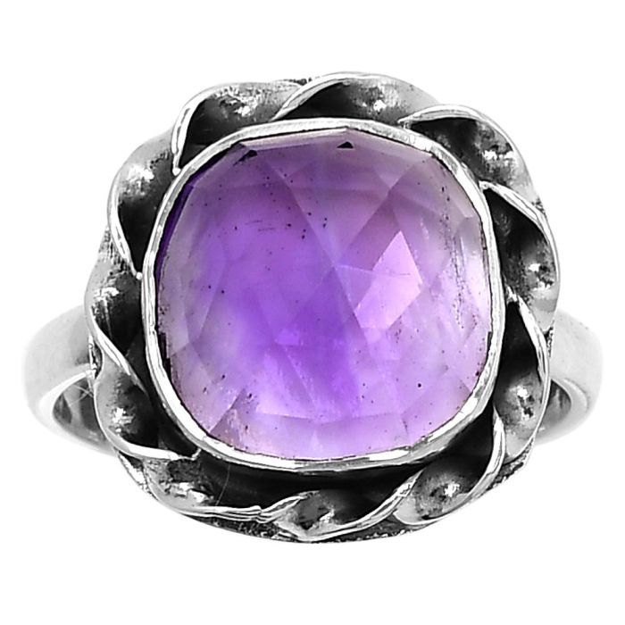 Faceted Natural Amethyst - Brazil Ring size-9 SDR160508 R-1083, 12x12 mm