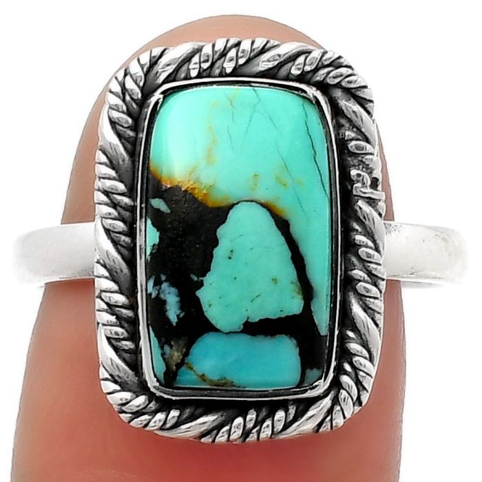 Lucky Charm Tibetan Turquoise Ring size-8.5 SDR160537 R-1013, 8x13 mm