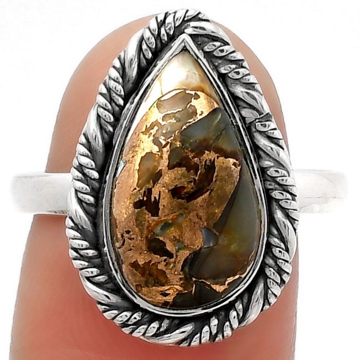 Natural Copper Abalone Shell Ring size-8.5 SDR160543 R-1013, 9x16 mm