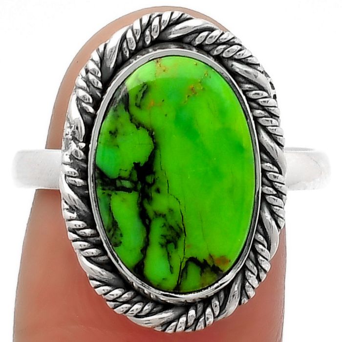 Natural Green Matrix Turquoise Ring size-8.5 SDR160582 R-1013, 10x15 mm