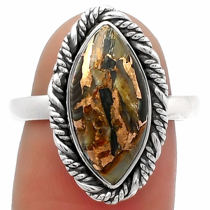 Natural Copper Abalone Shell Ring size-8.5 SDR160607 R-1013, 8x16 mm