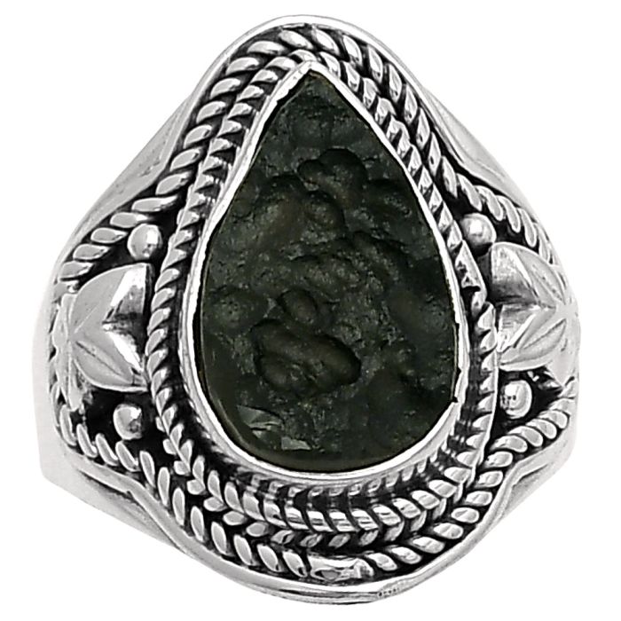 Natural Tektite Rough - Greek Ring size-7.5 SDR160729 R-1312, 9x14 mm