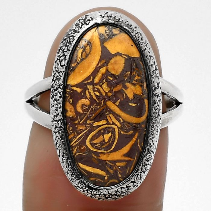 Natural Coquina Fossil Jasper - India Ring size-7 SDR160832 R-1307, 10x20 mm