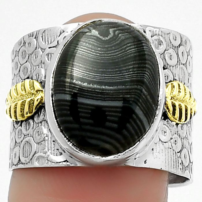 Two Tone Crown Of Silver Psilomelane Black Malachite Ring size-8 SDR161402 R-1534, 12x15 mm