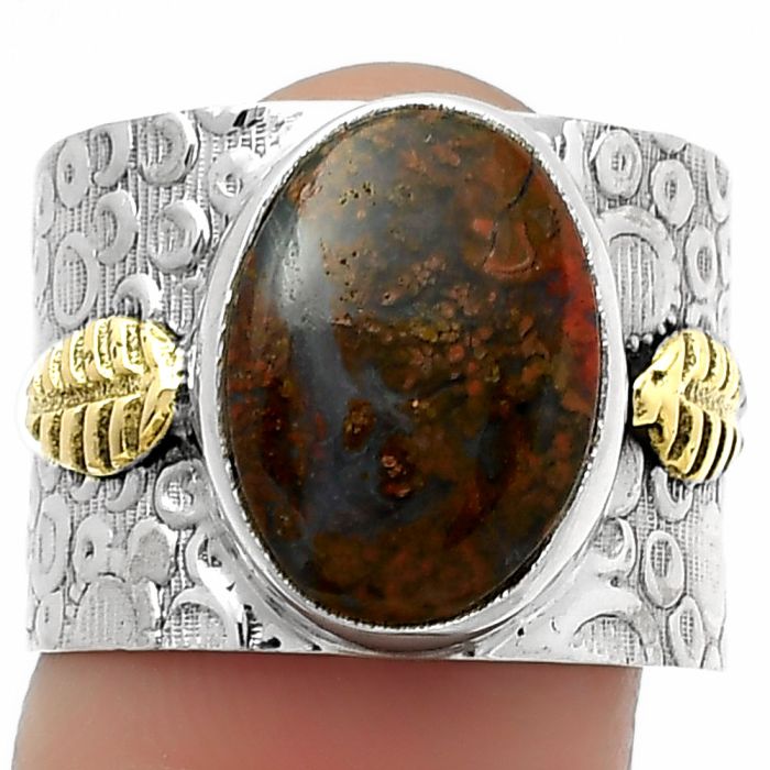 Two Tone - Natural Red Moss Agate Ring size-8 SDR161408 R-1534, 11x14 mm