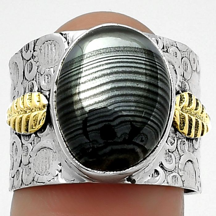 Two Tone Crown Of Silver Psilomelane Black Malachite Ring size-7 SDR161409 R-1534, 11x14 mm