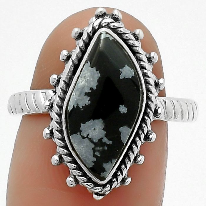 Natural Snow Flake Obsidian Ring size-8.5 SDR161437 R-1332, 8x16 mm