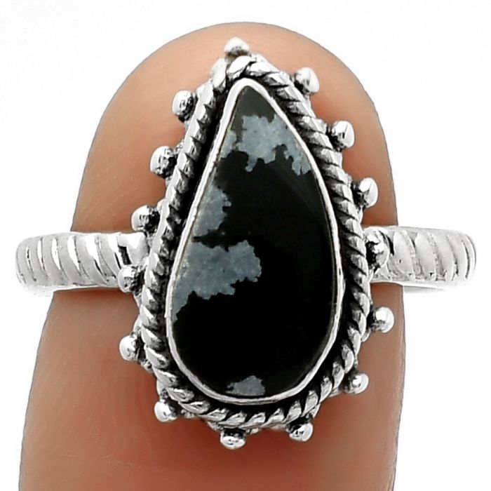 Natural Snow Flake Obsidian Ring size-8.5 SDR161466 R-1332, 7x14 mm