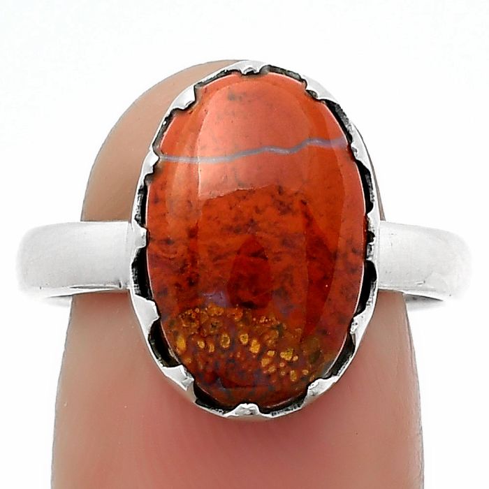 Natural Red Moss Agate Ring size-8.5 SDR161536 R-1210, 10x15 mm