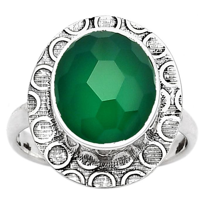 Faceted Natural Green Onyx Ring size-7 SDR161722 R-1090, 10x12 mm