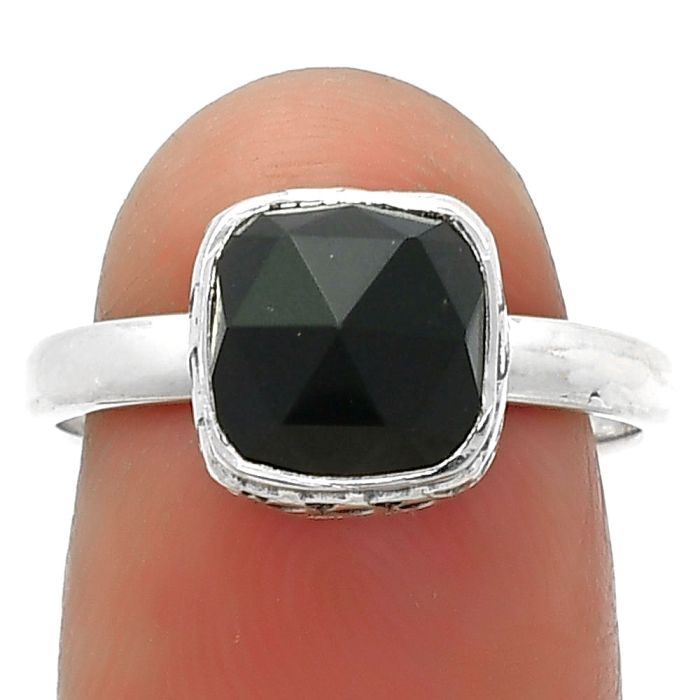 Faceted Natural Black Onyx - Brazil Ring size-7.5 SDR161866 R-1191, 8x8 mm