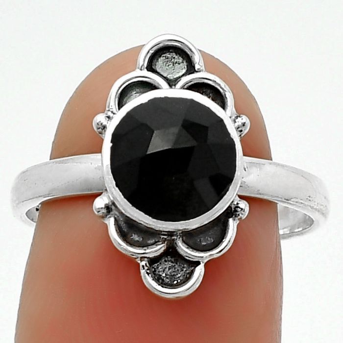 Faceted Natural Black Onyx - Brazil Ring size-8.5 SDR162089 R-1104, 8x8 mm