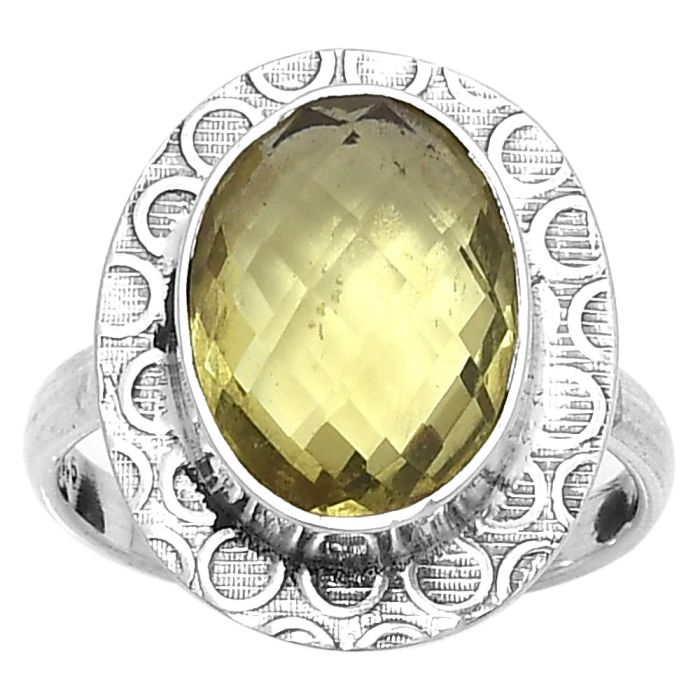 Faceted Natural Lemon Quartz Ring size-8 SDR162211 R-1090, 10x14 mm