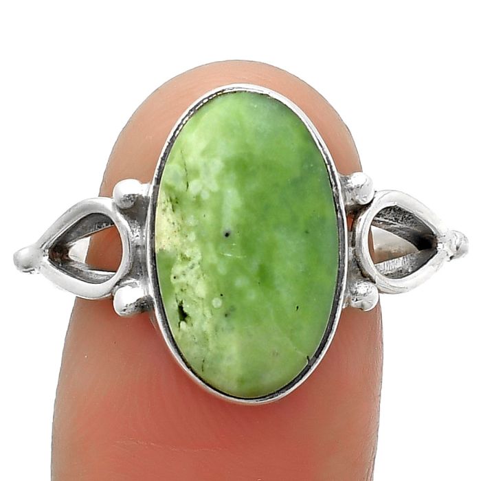 Dendritic Chrysoprase - Africa 925 Sterling Silver Ring s.9 Jewelry SDR162221 R-1224, 10x16 mm