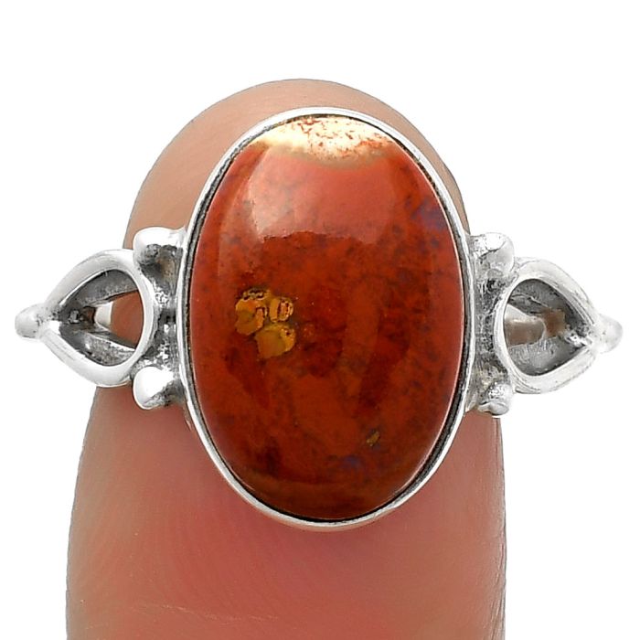 Natural Red Moss Agate Ring size-7.5 SDR162245 R-1224, 10x15 mm