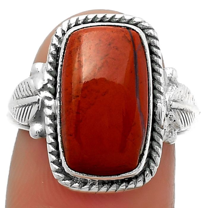 Natural Red Moss Agate Ring size-7.5 SDR162272 R-1403, 9x15 mm