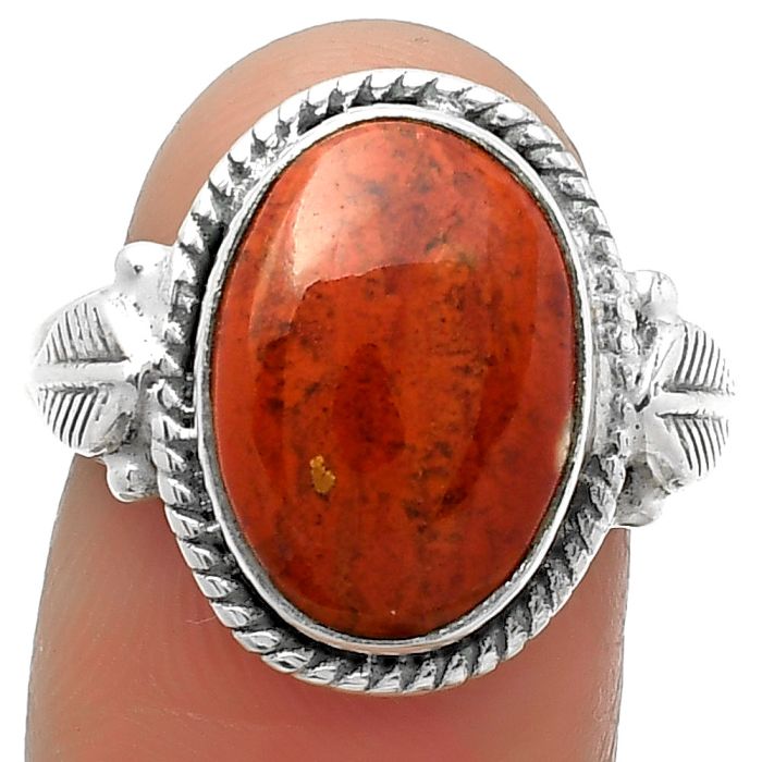 Natural Red Moss Agate Ring size-8.5 SDR162277 R-1403, 10x15 mm