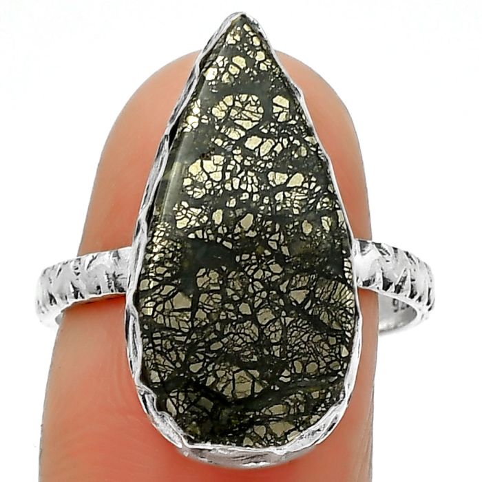 Natural Nipomo Marcasite Agate Ring size-8.5 SDR162409 R-1191, 11x21 mm