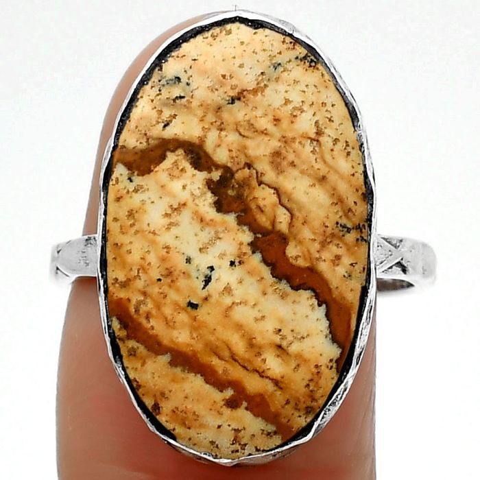 Natural Picture Jasper Ring size-8.5 SDR162428 R-1191, 14x22 mm
