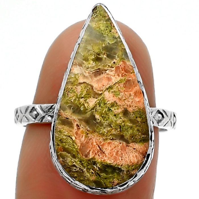 Natural Unakite Ring size-8 SDR162433 R-1191, 11x22 mm