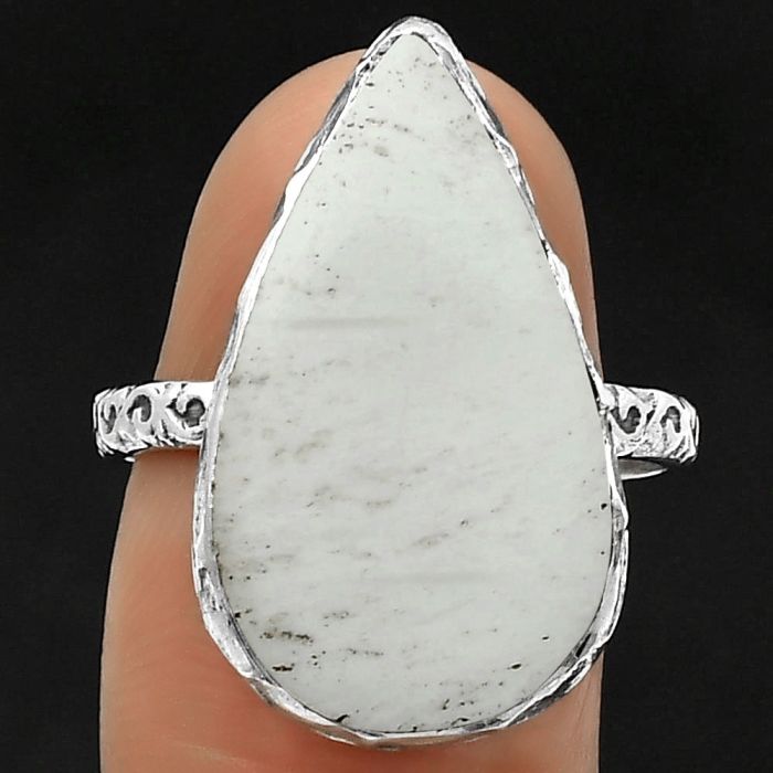 Natural White Scolecite Ring size-8.5 SDR162495 R-1191, 13x23 mm
