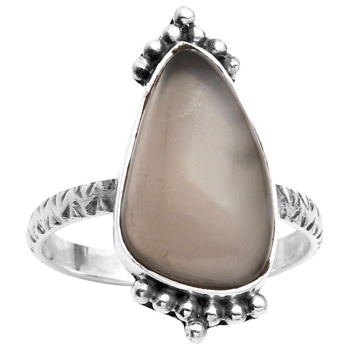 Natural Gray Moonstone Ring size-8.5 SDR162686 R-1091, 10x17 mm