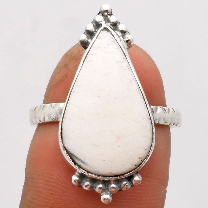 Natural White Scolecite Ring size-8.5 SDR162711 R-1091, 12x19 mm