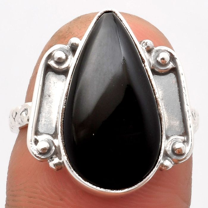 Natural Black Onyx - Brazil Ring size-7 SDR162849 R-1121, 10x18 mm