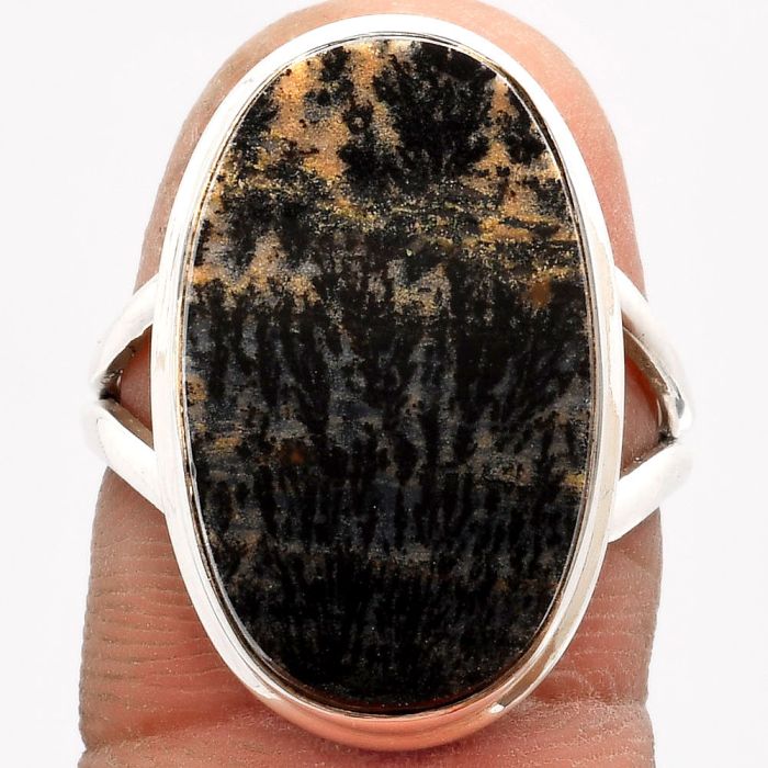 Natural Russian Honey Dendrite Opal Ring size-8 SDR162986 R-1008, 13x22 mm