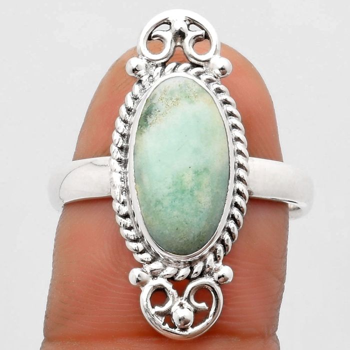 Dendritic Chrysoprase - Africa 925 Sterling Silver Ring s.9.5 Jewelry SDR163133 R-1500, 7x14 mm