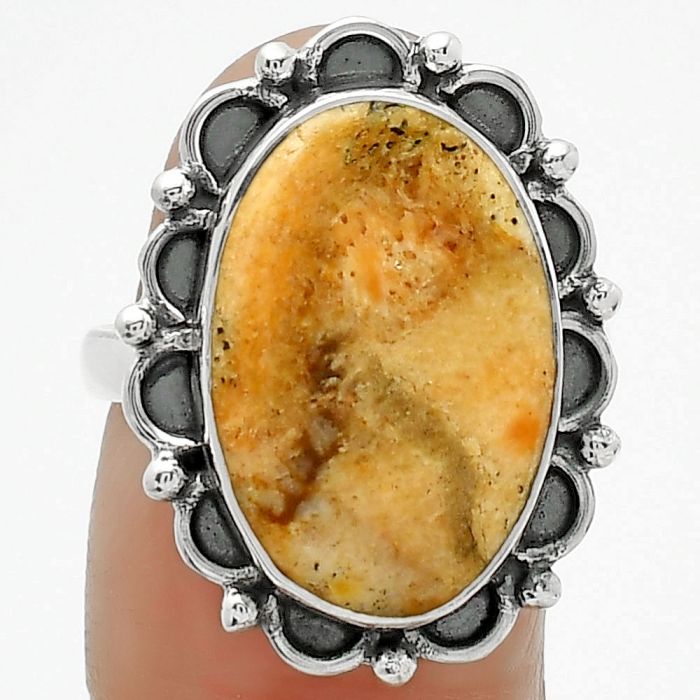 Natural Coral Jasper Ring size-8 SDR163376 R-1092, 12x19 mm