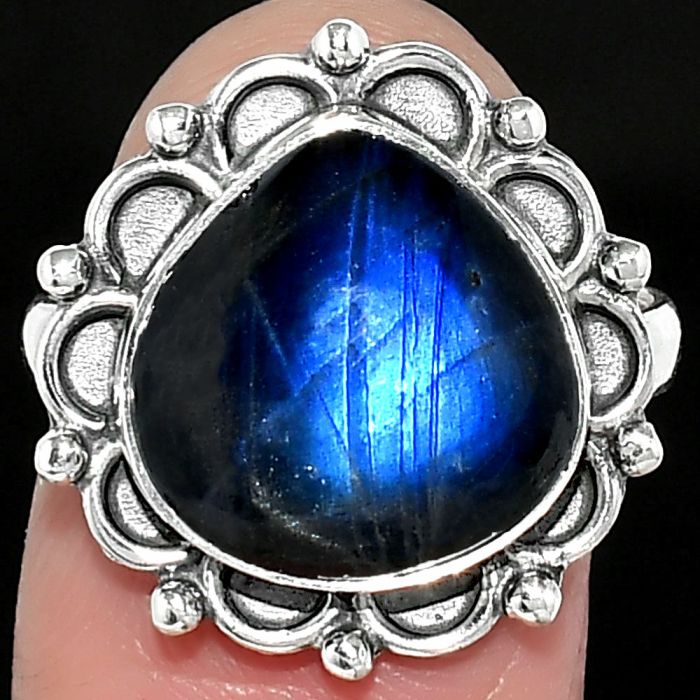 Blue Fire Labradorite - Madagascar Ring size-8 SDR163392 R-1092, 13x13 mm