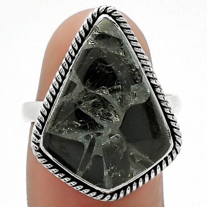 Natural Obsidian And Zinc Ring size-8 SDR163402 R-1009, 15x20 mm