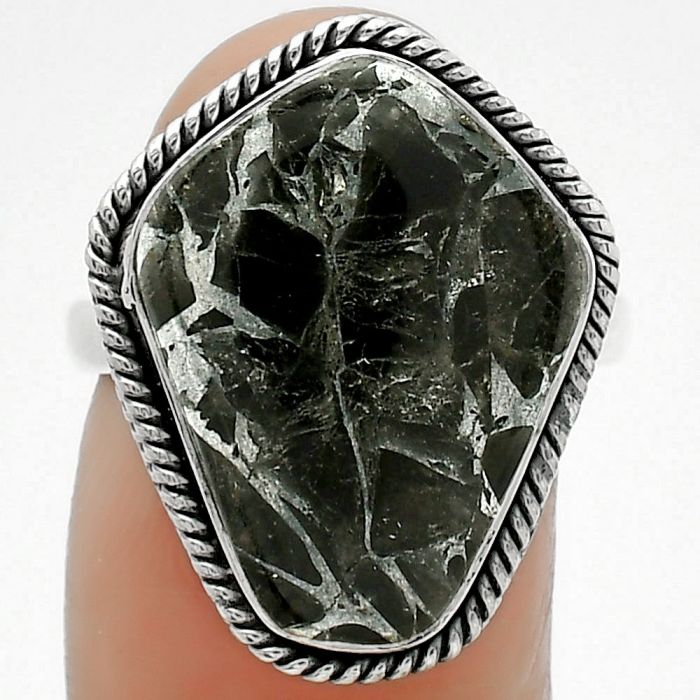 Natural Obsidian And Zinc Ring size-8 SDR163423 R-1009, 15x20 mm