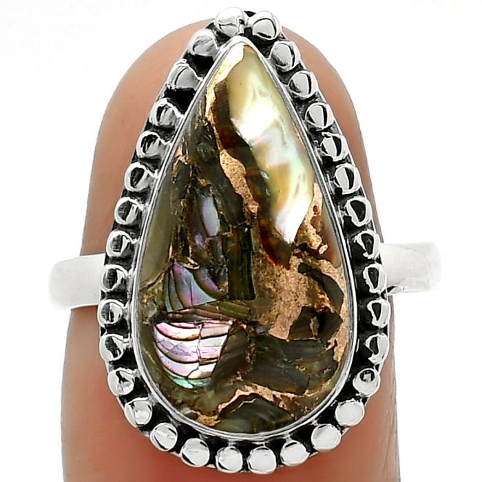 Natural Copper Abalone Shell Ring size-8 SDR163443 R-1071, 10x19 mm