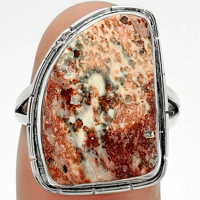 Natural Leopard Skin Jasper Ring size-8 SDR163508 R-1012, 13x19 mm