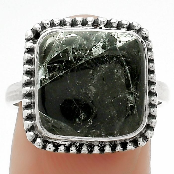 Natural Obsidian And Zinc Ring size-8 SDR163695 R-1071, 12x12 mm