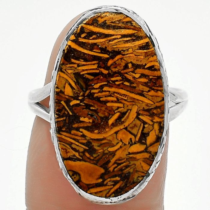 Natural Coquina Fossil Jasper - India Ring size-8 SDR163965 R-1191, 13x22 mm