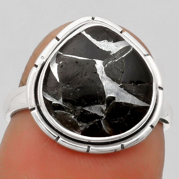 Natural Obsidian And Zinc Ring size-7 SDR164147 R-1011, 12x12 mm