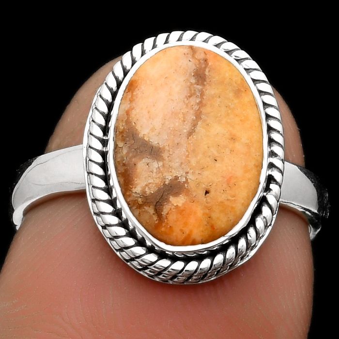 Natural Coral Jasper Ring size-7 SDR164189 R-1009, 9x12 mm