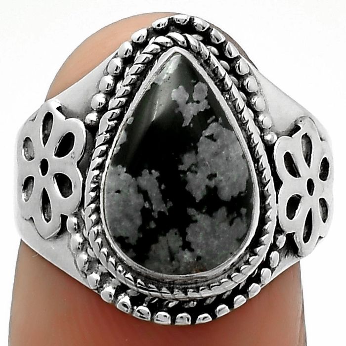 Natural Snow Flake Obsidian Ring size-7 SDR164706 R-1541, 8x12 mm