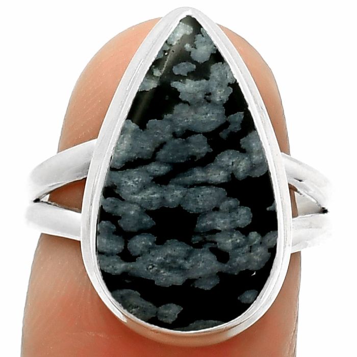 Natural Snow Flake Obsidian Ring size-7 SDR165024 R-1008, 11x19 mm