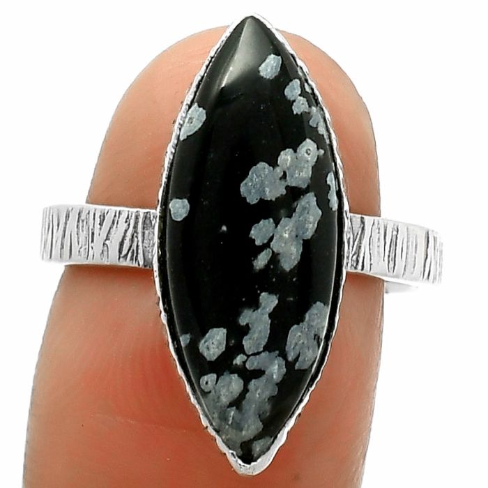 Natural Snow Flake Obsidian Ring size-8 SDR165078 R-1191, 9x21 mm