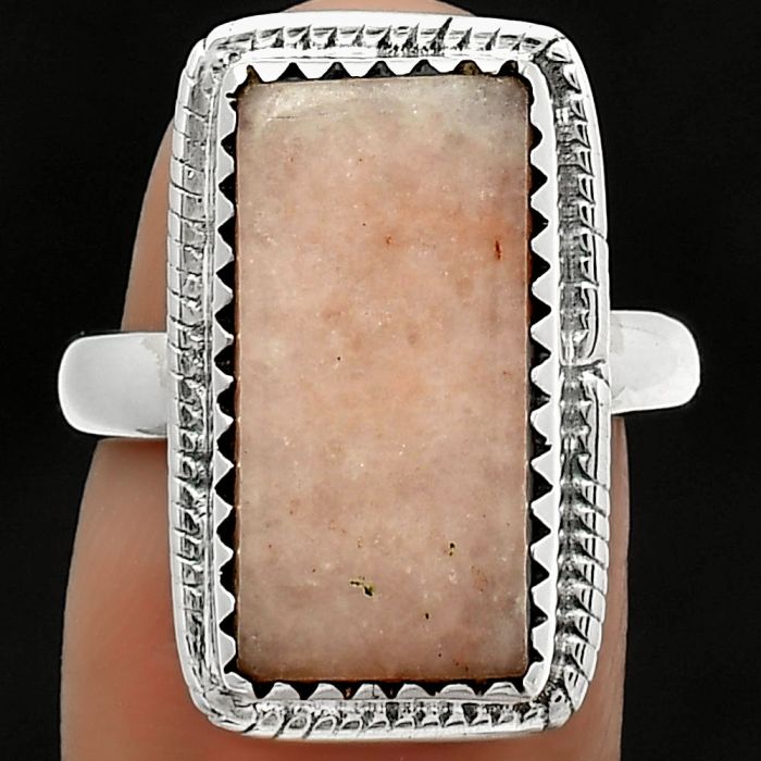 Natural Pink Scolecite Ring size-7 SDR165163 R-1474, 9x18 mm